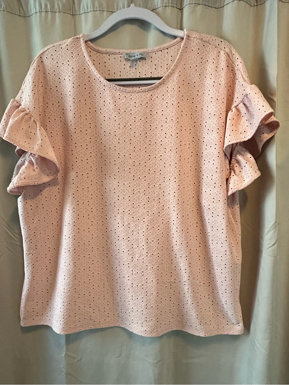 Floral & Ivy Ruffle Sleeve Eyelet Tunic Top - Blush Pink
